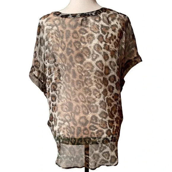Joie Silk Leopard Print Sheer Blouse Top XS Animal Print Drop Shoulder Designer - Picture 9 of 13